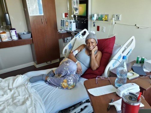 Rose Bradwell in the hospital. She is battling acute myeloid leukemia.